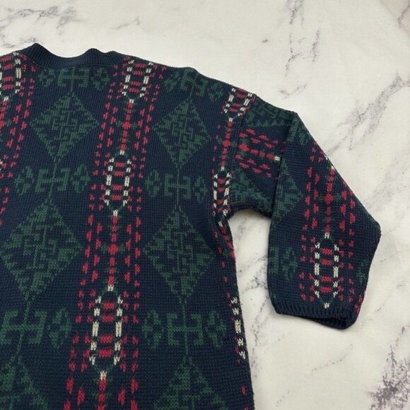 Avon Style Womens Vintage Cardigan Sweater Plus Size 1x Blue Red Blanket Woven - Picture 10 of 12
